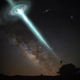 Imagen conceptual que muestra el observatorio MAGIC escaneando los cielos en busca de estallidos de rayos gamma.